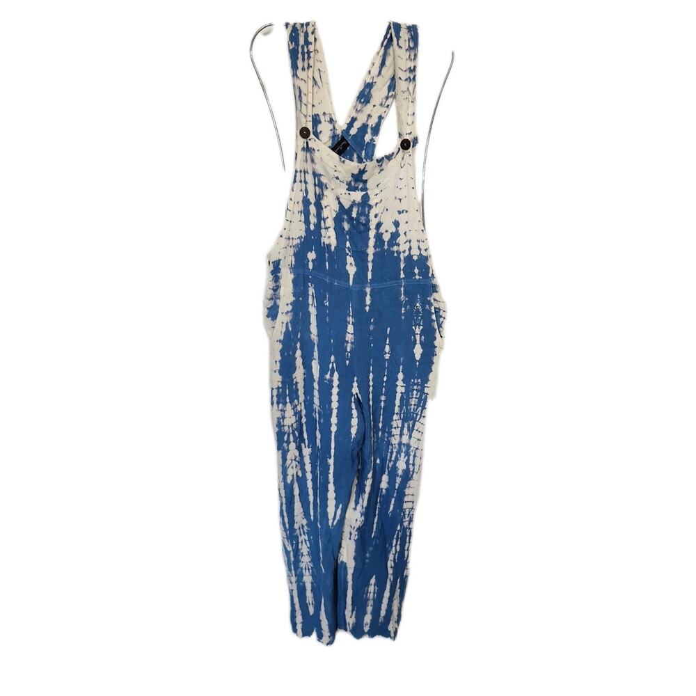 Sacred Threads Hippie Boho Festival Blue tie dye cropped Jumpsuit OS - Picture 2 of 10